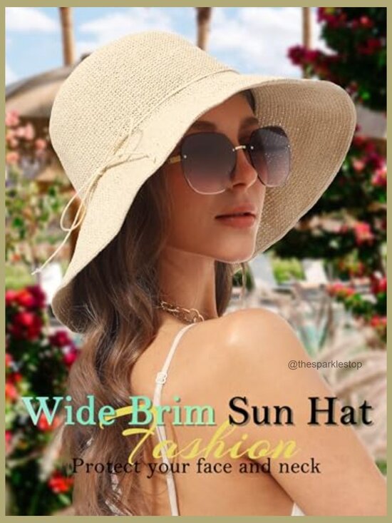 Straw Bucket Hat Wide Brim Packable UV Protection Travel Summer Cap main image 7
